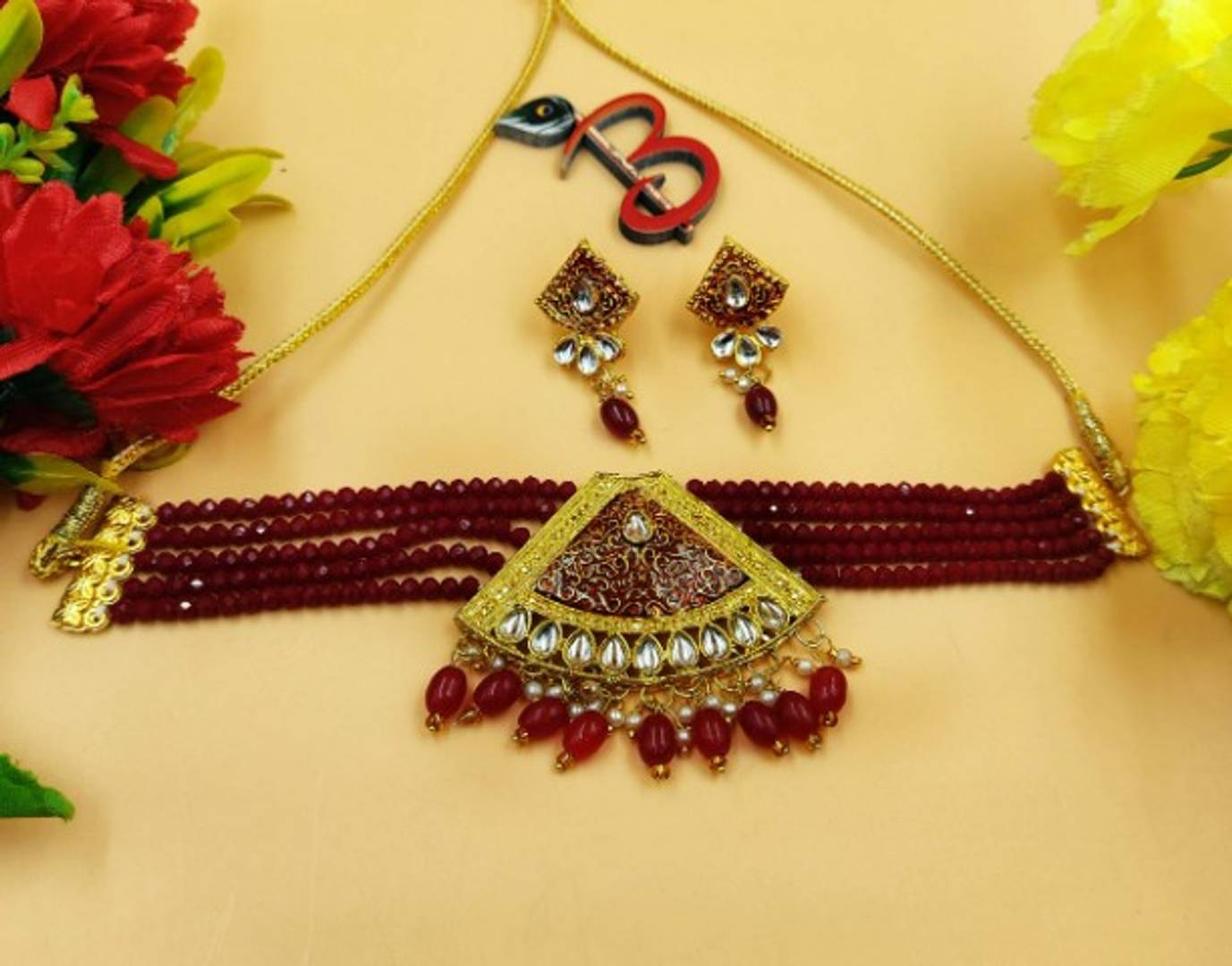 Stylish Fancy Brass Meenakari Style Jewellery Choker Set For Women